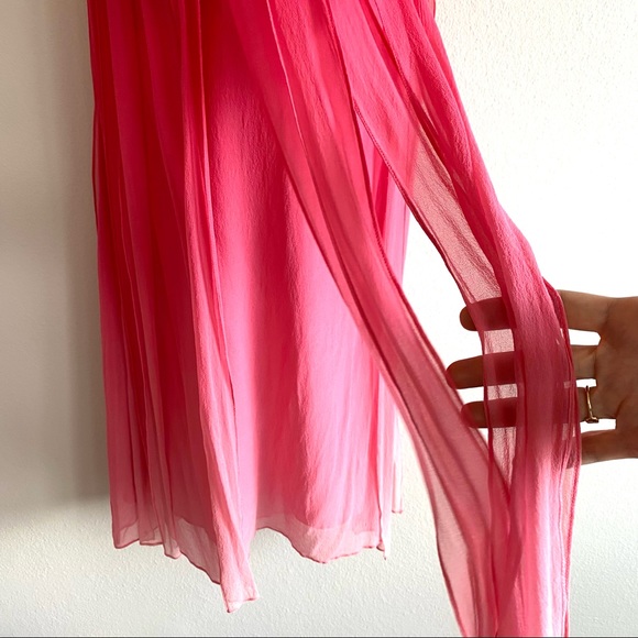 BCBG 100% Silk Ombre Pink Sheer Mini Strapless Corset Dress Ruffles Y2K - Picture 4 of 15